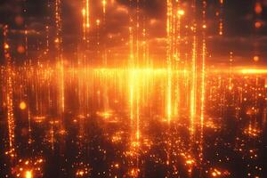 Glowing Futuristic Landscape with Vertical Light Streaks for Digital Design and Technology Art photo