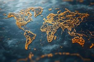 Illuminated World Map on Dark Background for Global Business Design photo