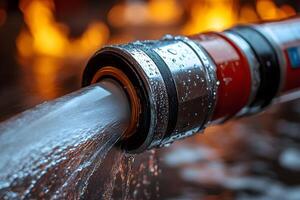 Firefighting Hose in Action Essential Emergency Response Equipment for Safety photo