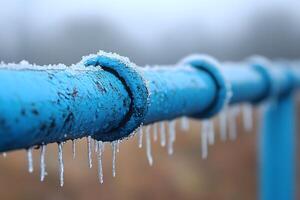 Winter Freeze on Blue Pipeline Seasonal Chill and Industrial Design for Print or Poster photo