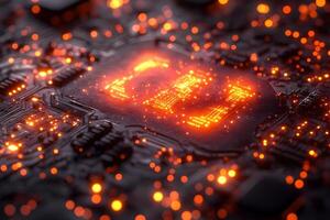 Futuristic Circuit Board with Glowing AI Chip for Advanced Technology Design photo