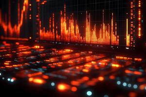 Digital Data Visualization with Futuristic Red Bar Graph for Technology Design photo