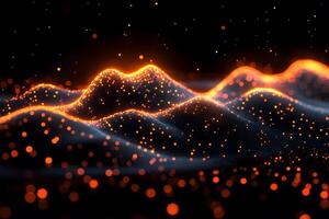 Futuristic Abstract Waveform with Glowing Orange and Black Particles photo