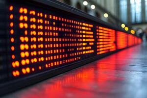 Digital Ticker Display with Scrolling Red LED Message in Urban Setting photo