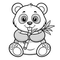 Fluffy Panda Bear Munching on Bamboo in a Serene Setting vector