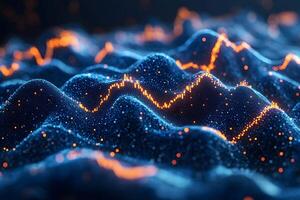 Data Visualization of Abstract Digital Landscape with Glowing Graph photo