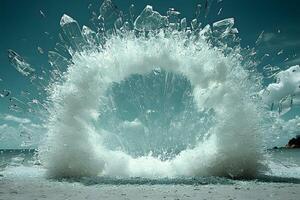 Dynamic Ocean Wave Exploding on Beach - Nature and Power of Water in Motion photo