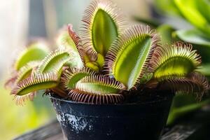 Vibrant Venus Flytrap in Black Pot for Nature and Gardening Designs photo