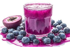 Refreshing Antioxidant-Rich Berry Smoothie with Fresh Blueberries and Plum Juice for Healthy Living photo