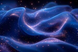 Mystical Blue Fabric Waves with Sparkling Particles - Enchanting Abstract Background for Design photo