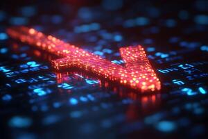 Digital Finance Decline Red Arrow on Binary Code for Market Analysis and Strategy photo
