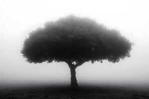 Lone Tree in Mystical Fog Landscape - Nature's Elegance for Tranquil Designs photo