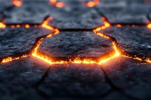 Glowing Lava Pattern in Hexagonal Cracks - Abstract Geothermal Background for Design photo