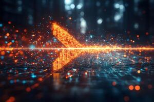Futuristic Digital Arrow with Neon Lights in Cyber Space for Tech Design photo