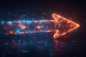 Glowing Neon Arrow on Reflective Surface Direction and Innovation Concept photo