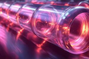 Futuristic Neon Glowing Cylinders with Reflections - Abstract 3D Render Design for Digital Art photo