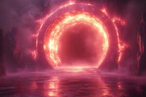 Mystical Fiery Portal in Foggy Landscape - Perfect for Fantasy Design and Concepts photo