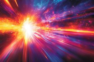 Cosmic Explosion with Vivid Energy Rays for Sci-Fi and Space-Themed Designs photo