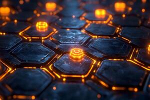 Futuristic Digital Interface with Glowing Hexagonal Grid for Technology Design photo
