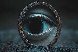 Surreal Eye in Rusty Ring - Conceptual Art for Digital Design and Imaginative Projects photo