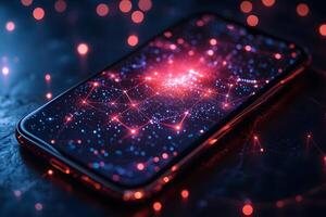 Futuristic Smartphone Technology Network Concept with Glowing Connections photo