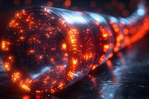 Futuristic Digital Data Stream Tunnel for Technology Concept Art and Innovation Design photo