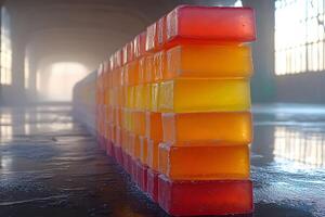 Abstract Concept of Vibrant Gradient Glass Blocks in Industrial Space Design photo