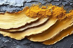 Golden and Yellow Abstract Texture with Metallic and Powdered Elements for Artistic Backgrounds photo