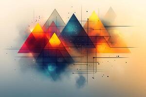 Abstract Geometric Landscape with Colorful Triangles and Digital Elements photo