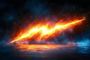 Dynamic Lightning Bolt in Fiery Atmosphere Reflected on Water for Energy and Power Themes photo