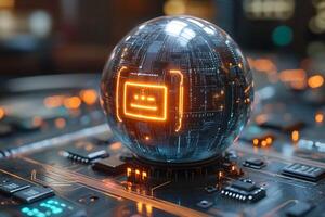 Futuristic Technology Sphere on Circuit Board for Digital Innovation and Cybersecurity Design photo