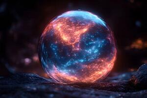 Mystical Glowing Orb with Cosmic Patterns in Dark Fantasy Setting for Sci-Fi Design photo