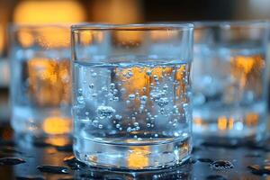 Refreshing Sparkling Water Close-Up with Effervescent Bubbles for Health and Wellness Design photo