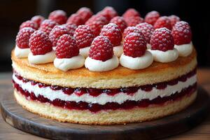 Raspberry Layer Cake with Cream and Jam - Perfect for Celebrations and Dessert Lovers photo