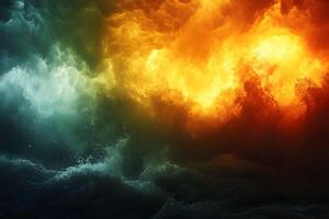 Abstract Fiery and Oceanic Elements in Dynamic Contrast for Wall Art or Background Design photo