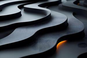Abstract Modern Architecture with Curved Metallic Layers and Soft Lighting photo