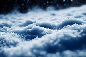 Winter Wonderland Close-Up Sparkling Snowflakes in Blue Hour photo
