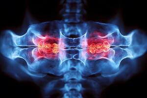 Abstract Blue and Red Neural Network Symmetry for Sci-Fi and Medical Design photo