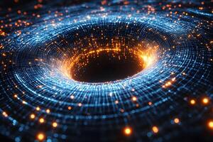 Abstract Representation of a Black Hole with Vibrant Digital Particles for Science and Technology Designs photo