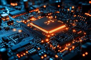 Advanced Microchip Technology with Glowing Circuit Board for Innovative Electronics Design photo