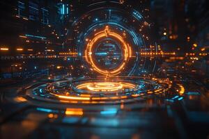 Futuristic Technology Concept with Glowing Circular Digital Interface for Sci-Fi Design photo