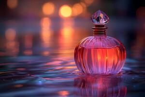 Elegant Perfume Bottle with Crystal Stopper in Enchanting Evening Light photo