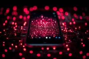 Futuristic Smartphone Circuitry with Red LED Lights for Technology Design photo