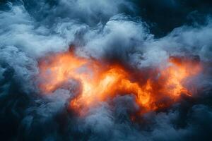 Fiery Explosion in Dramatic Smoky Atmosphere - Dynamic Abstract Background for Art and Design photo