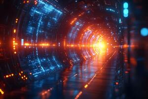 Futuristic Sci-Fi Tunnel with Glowing Lights for Digital Design and Technology Projects photo