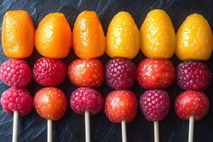 Colorful Fruit Skewers Featuring Apricots and Raspberries for Vibrant Snack Ideas photo