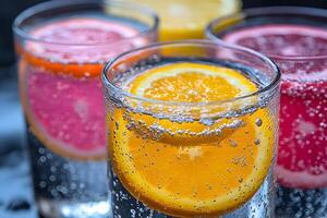 Refreshing Citrus Infused Sparkling Water with Lemon and Grapefruit Slices photo