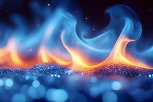 Vibrant Blue and Orange Flames with Sparkling Bokeh Abstract Art Design photo