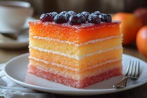 Colorful Layered Fruit Cake with Berries - Dessert Concept for Culinary Design photo