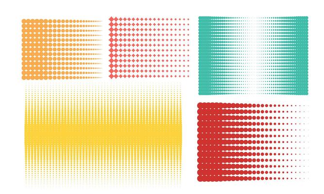 Collection of Halftone Patterns with Gradient Effects in Different Colors